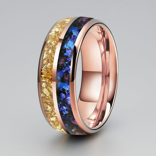 Gold Crystal & Nebula Inlay Tungsten Wedding Band