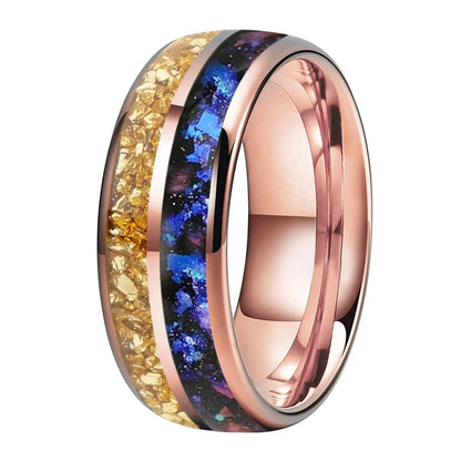 Gold Crystal & Nebula Inlay Tungsten Wedding Band