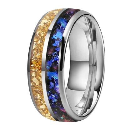 Gold Crystal & Nebula Inlay Tungsten Wedding Band