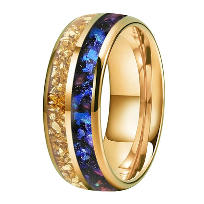 Gold Crystal & Nebula Inlay Tungsten Wedding Band