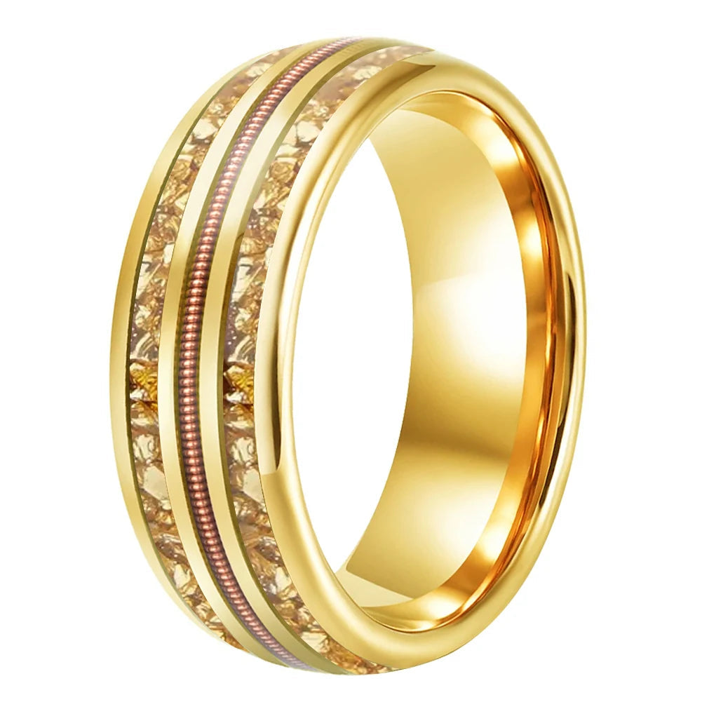 Gold Crystal & Rose Gold Guitar String Tungsten Ring 