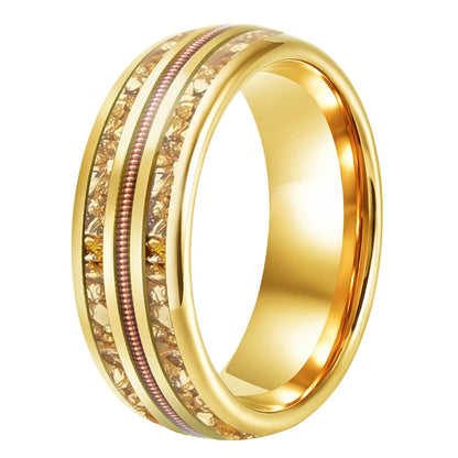 Gold Crystal & Rose Gold Guitar String Tungsten Ring 