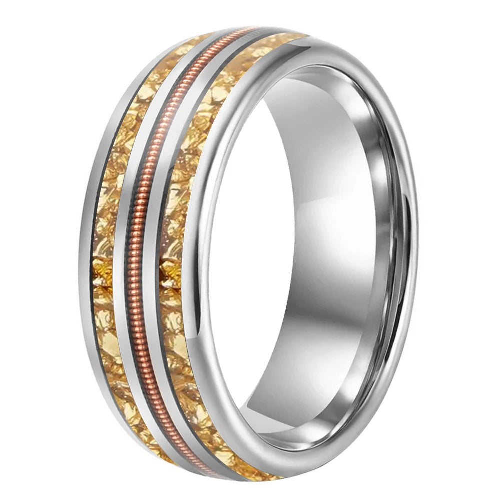 Gold Crystal & Rose Gold Guitar String Tungsten Ring 