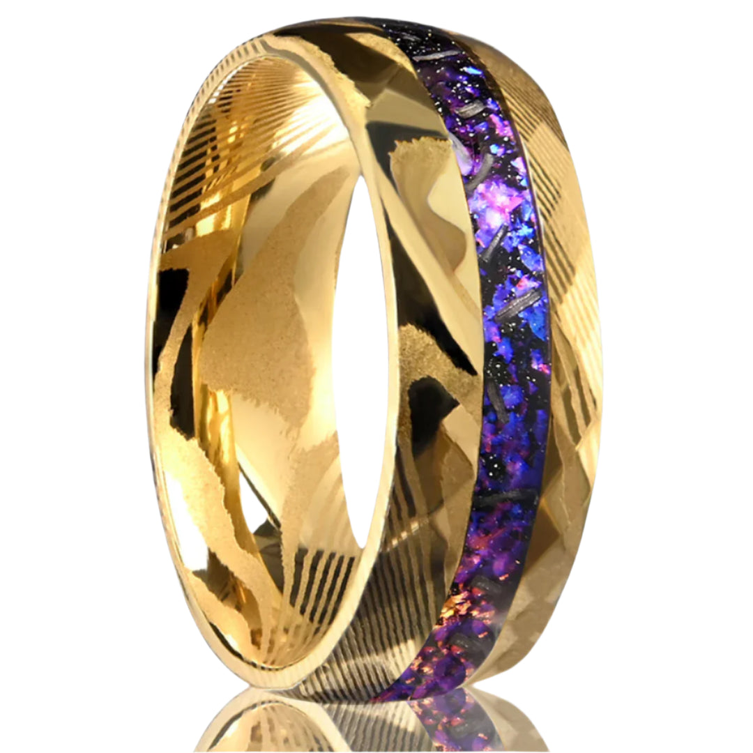 Gold Damascus Ring With Crushed Opal