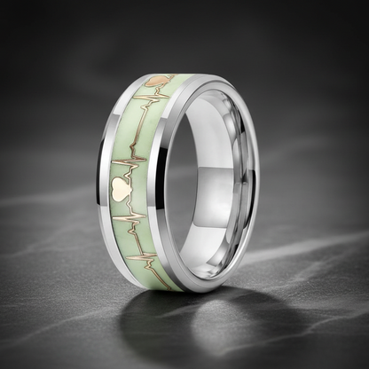 Gold Electrocardiogram Glow Tungsten Wedding Ring