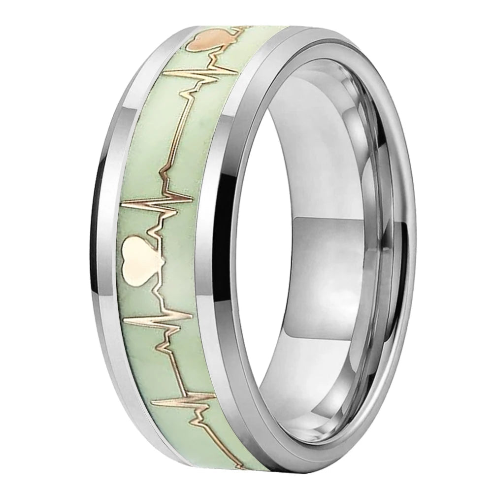 Gold Electrocardiogram Glow Tungsten Wedding Ring