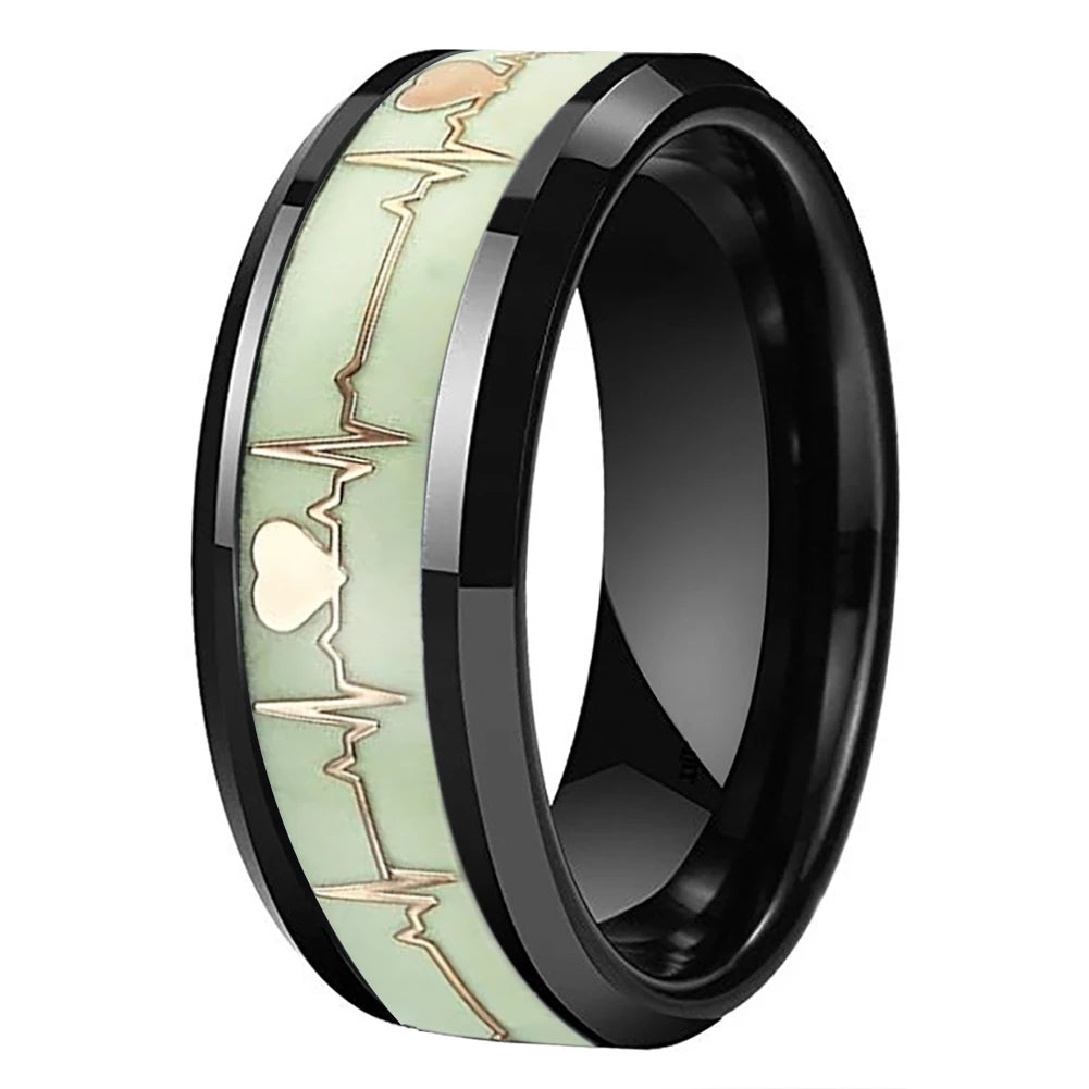 Gold Electrocardiogram Glow Tungsten Wedding Ring