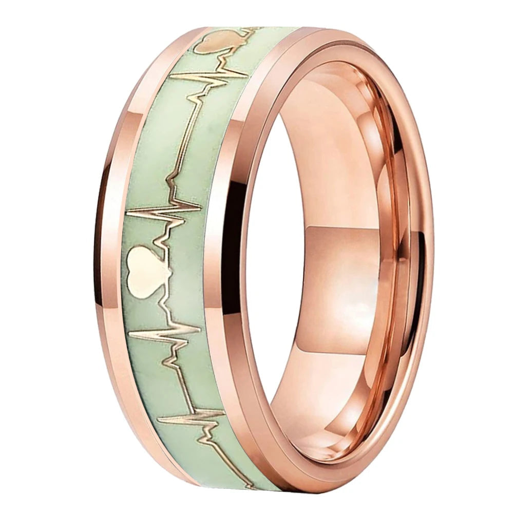 Gold Electrocardiogram Glow Tungsten Wedding Ring