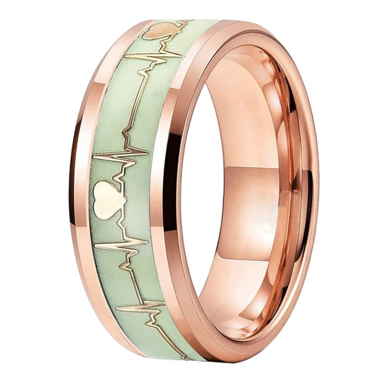 Gold Electrocardiogram Glow Tungsten Wedding Ring
