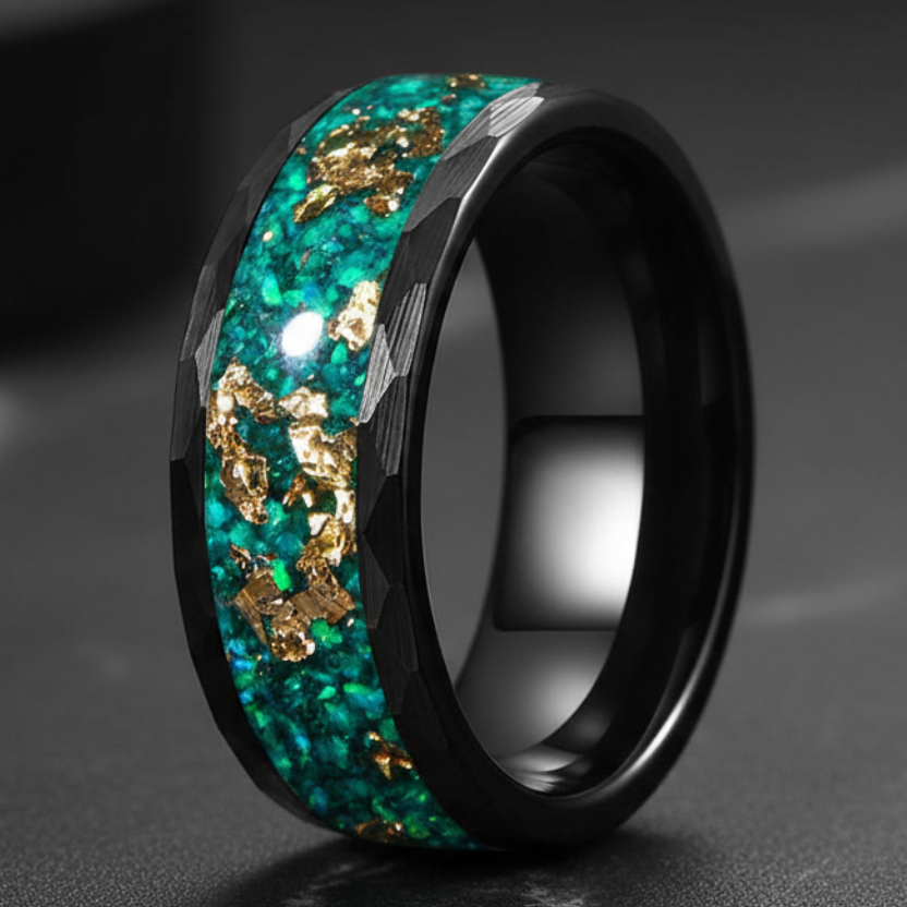 Gold Foil Opal Inlay Tungsten Ring