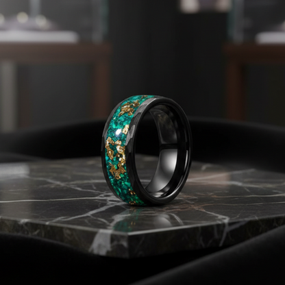 Gold Foil Opal Inlay Tungsten Ring