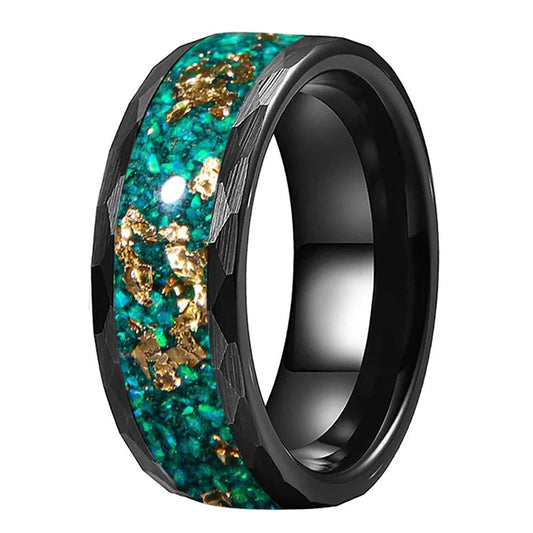 Gold Foil Opal Inlay Tungsten Ring