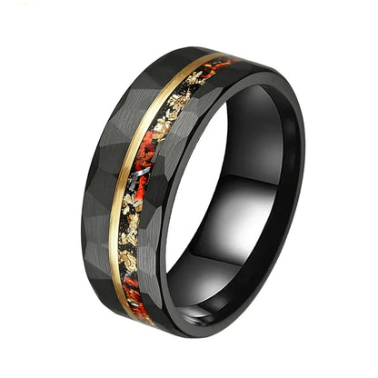 Gold Foil Meteorite & Opal Tungsten Wedding Band