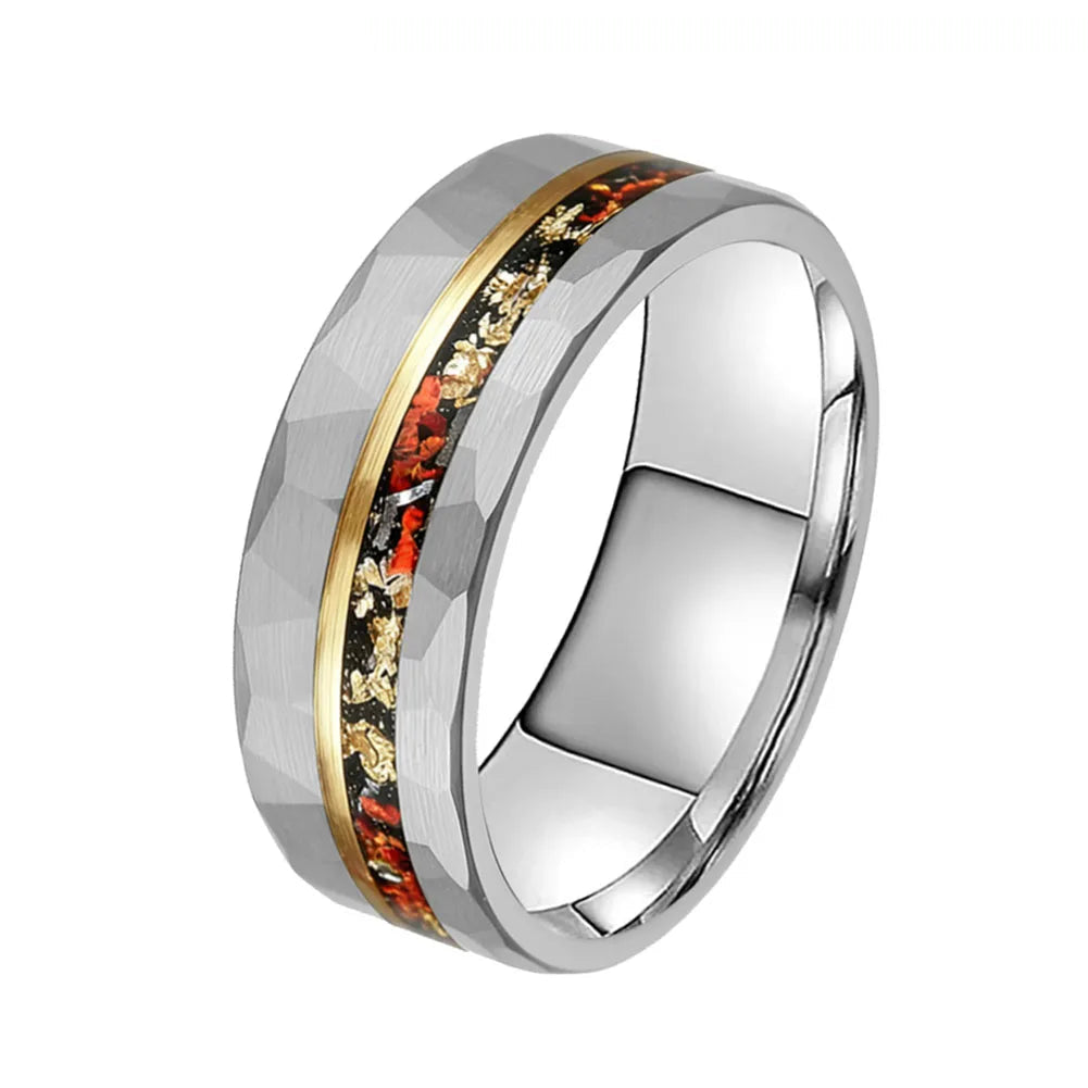 Gold Foil Meteorite & Opal Tungsten Wedding Band