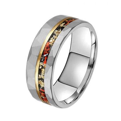 Gold Foil Meteorite & Opal Tungsten Wedding Band