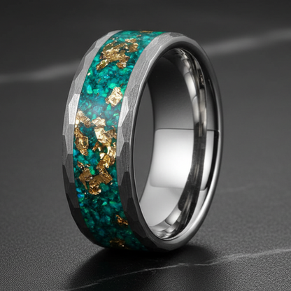 Gold Foil Opal Inlay Tungsten Ring