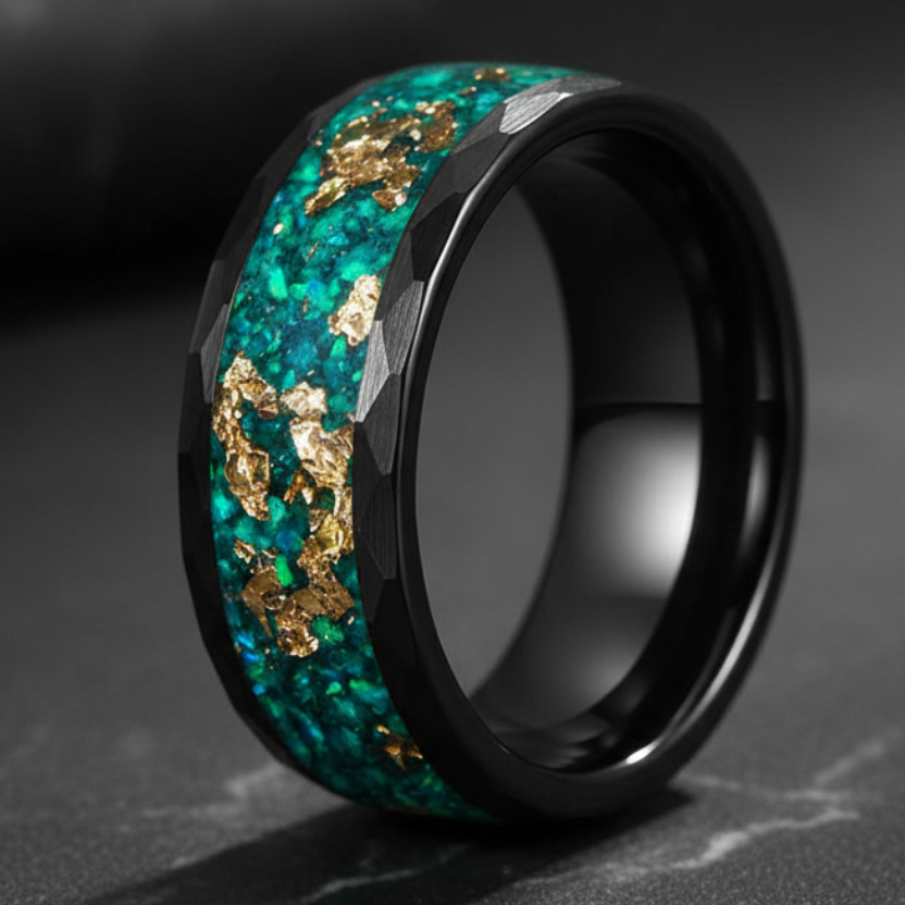 Gold Foil Opal Inlay Tungsten Ring