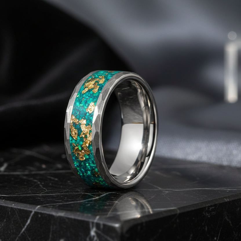 Gold Foil Opal Inlay Tungsten Ring