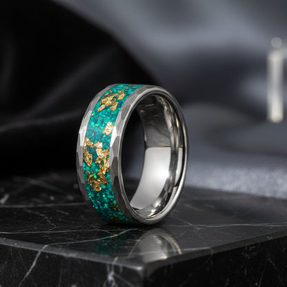 Gold Foil Opal Inlay Tungsten Ring