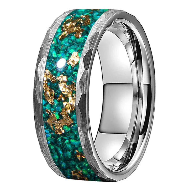 Gold Foil Opal Inlay Tungsten Ring