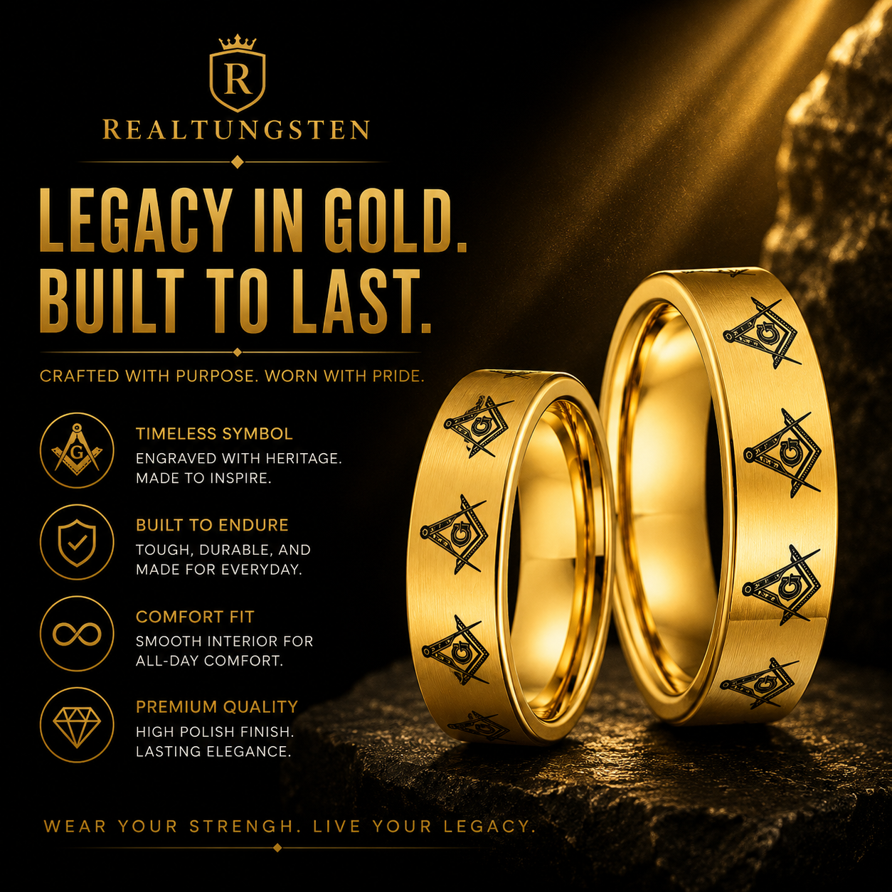 Gold Freemason Ring