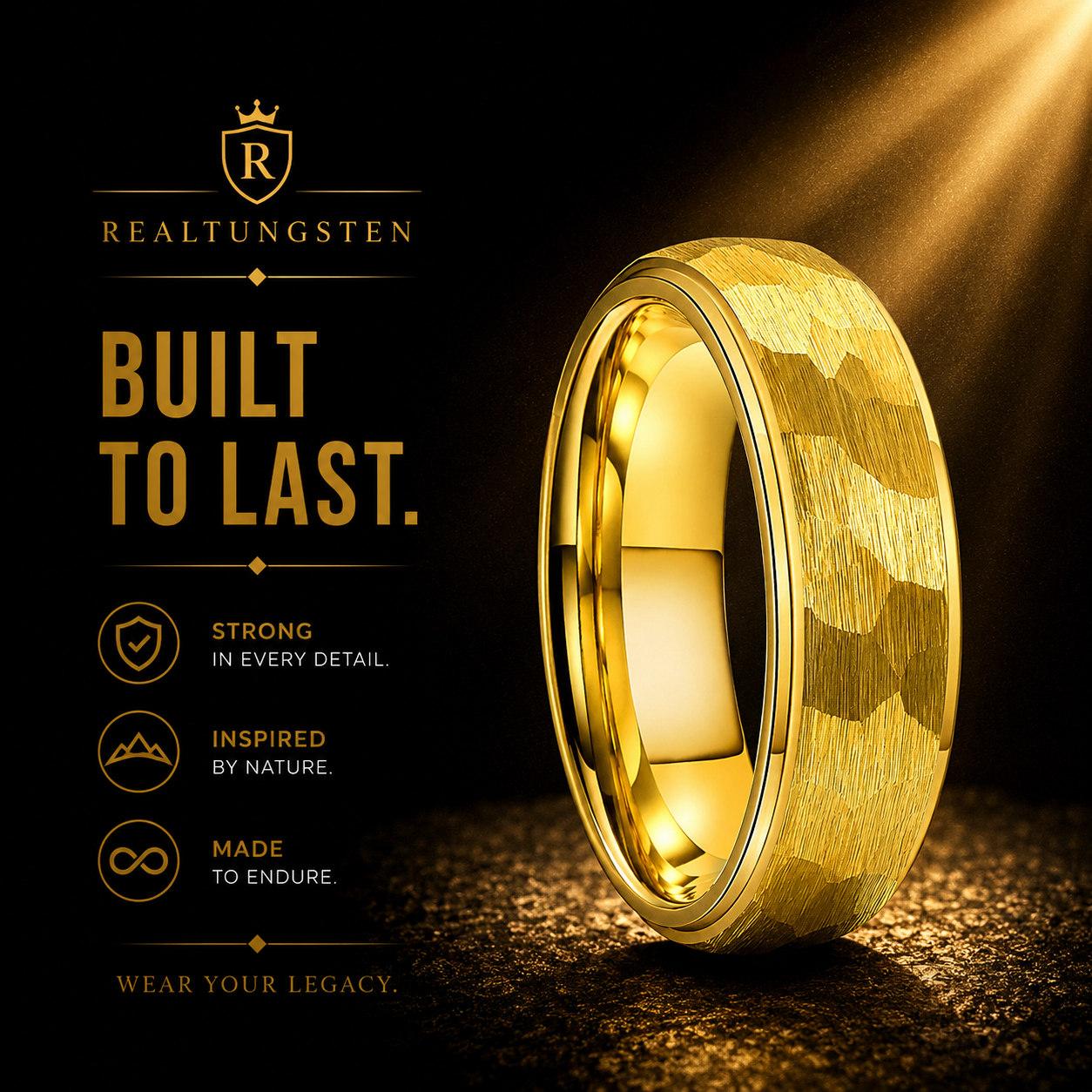 Gold Hammered Tungsten Ring