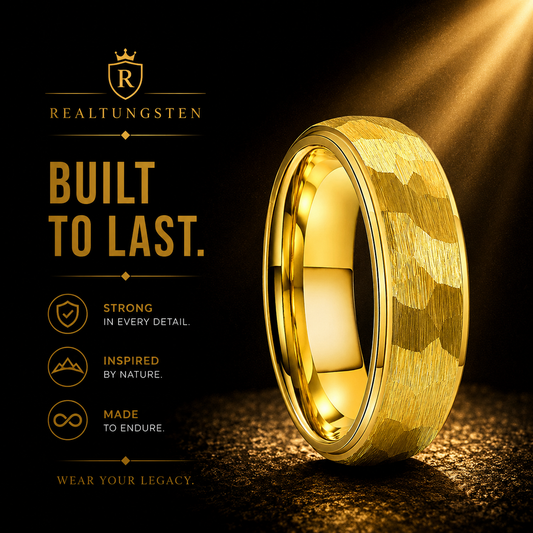 Gold Hammered Tungsten Ring