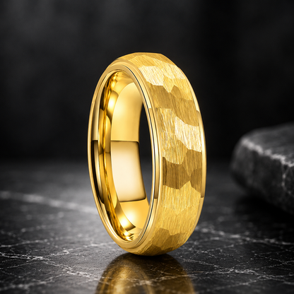 Gold Hammered Tungsten Ring