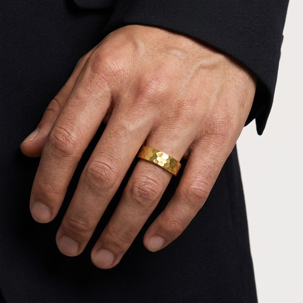 Gold Hammered Tungsten Ring