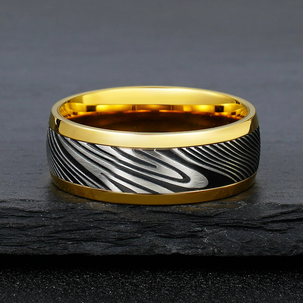 Gold Stainless Steel Damascus Ring