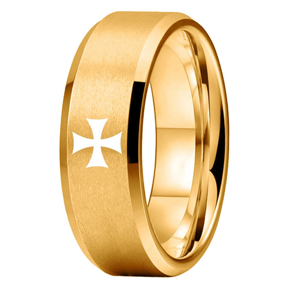 Gold Tungsten Cross Ring