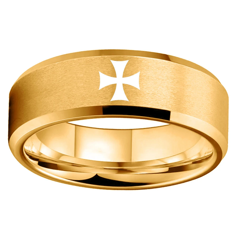 Gold Tungsten Cross Ring