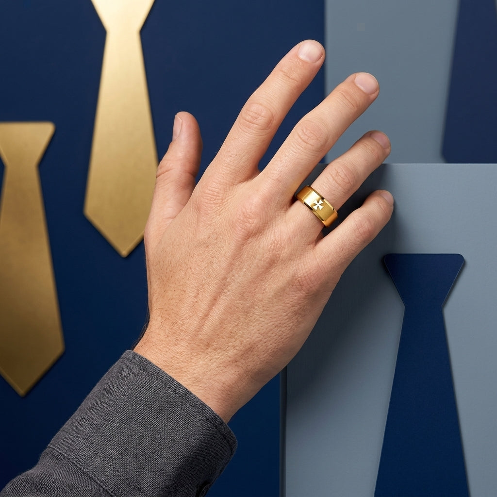 Gold Tungsten Cross Ring for men