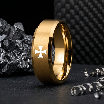 Gold Tungsten Cross Ring for men
