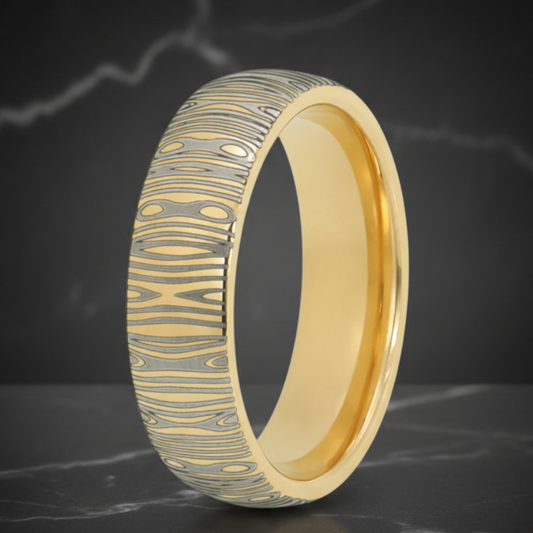 Gold Tungsten Damascus Ring
