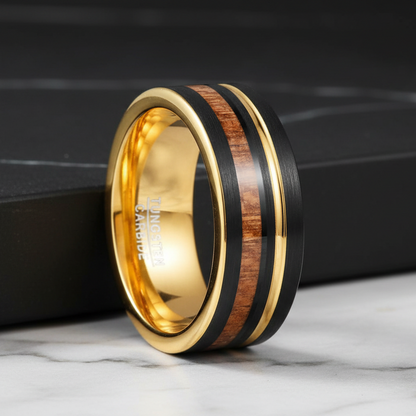 8mm Koa Wood Inlay Tungsten Wedding Ring