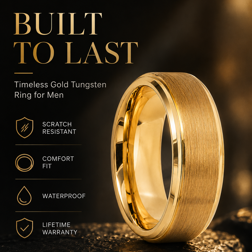 Gold tungsten ring for men