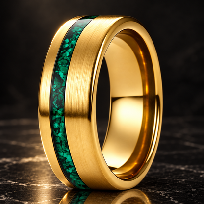 Tungsten Carbide Ring with Green Malachite Inlay