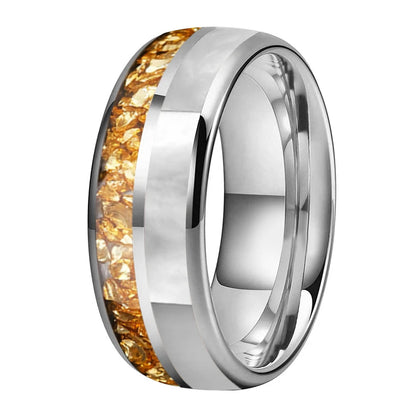 Golden Crystal & Mother of Pearl Tungsten Ring