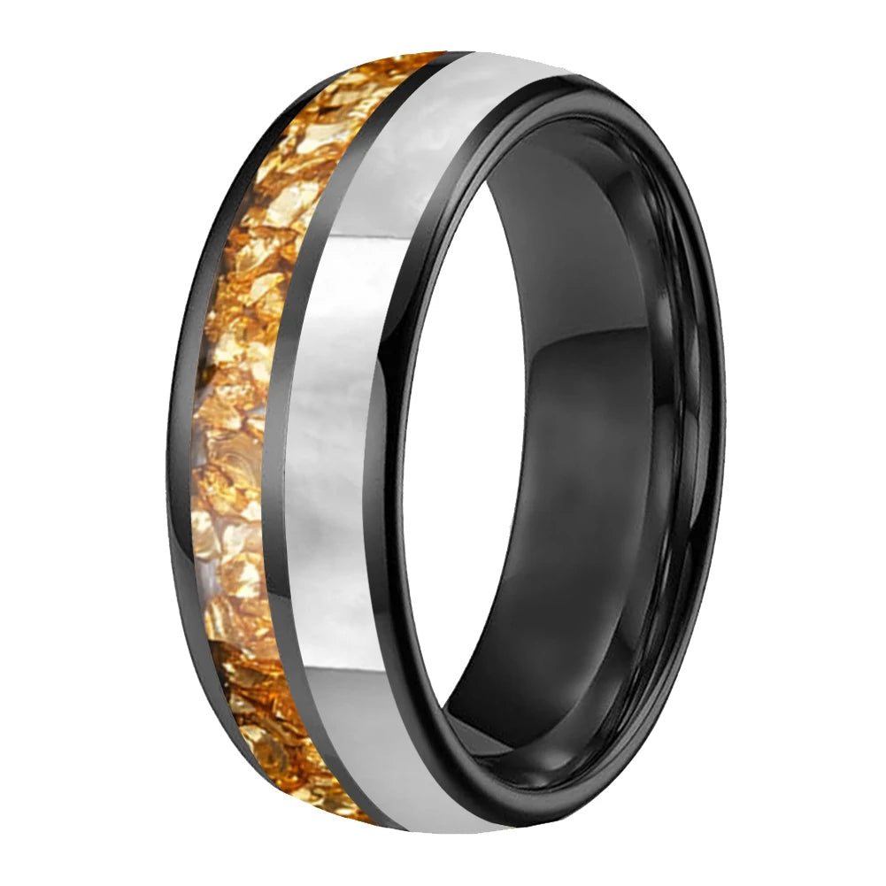 Golden Crystal & Mother of Pearl Tungsten Ring