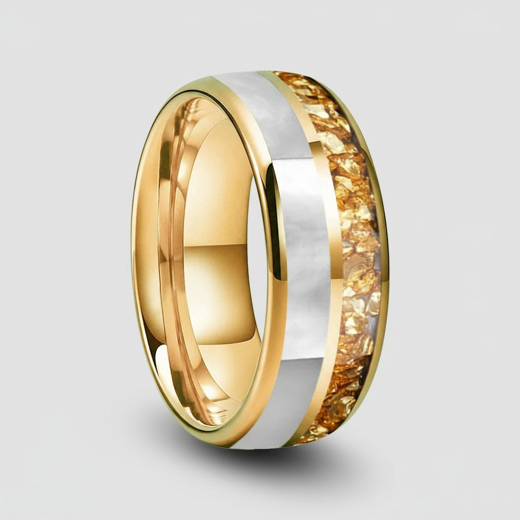 Golden Crystal & Mother of Pearl Tungsten Ring