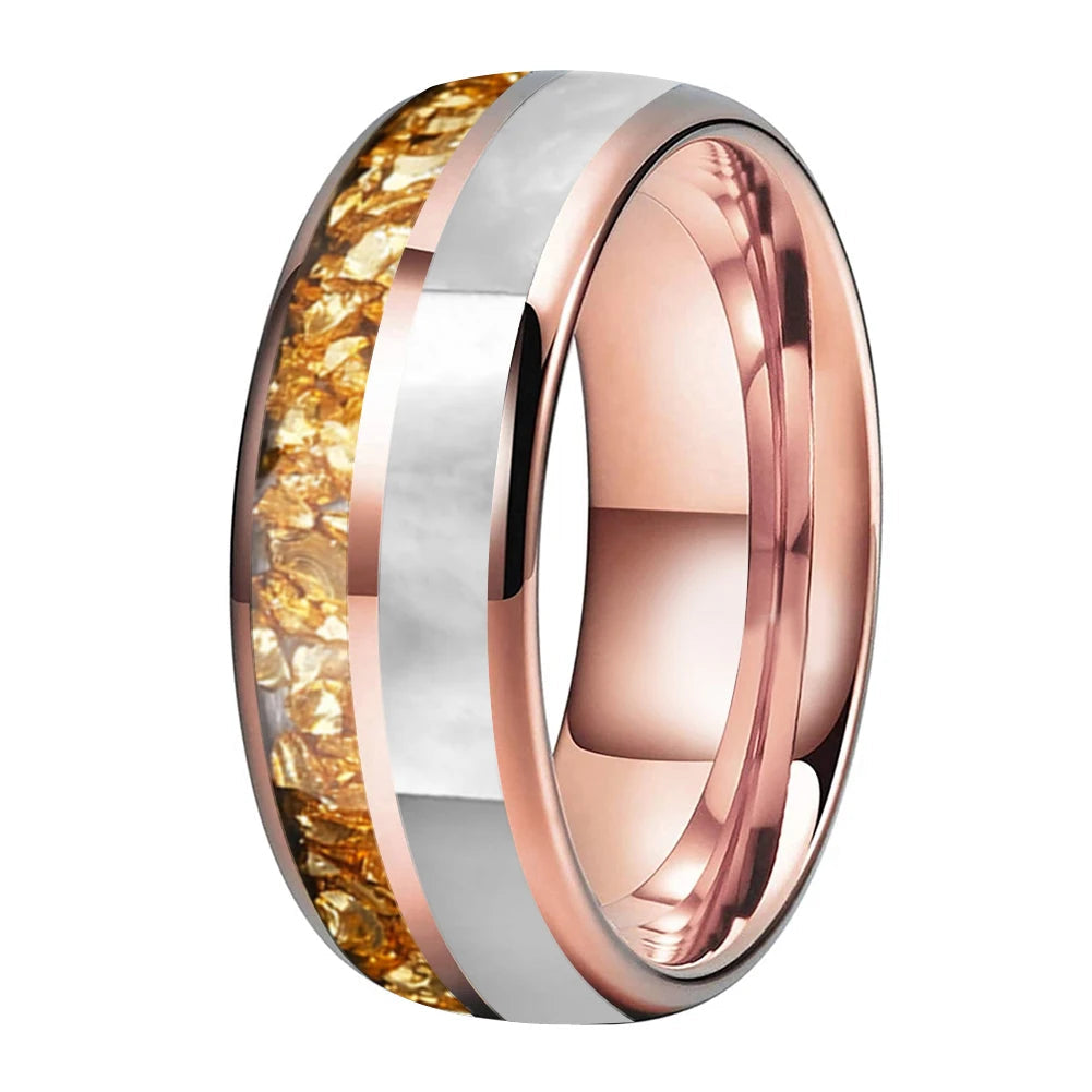 Golden Crystal & Mother of Pearl Tungsten Ring