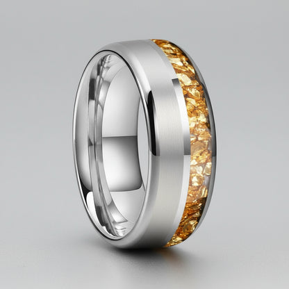 Golden Crystal & Mother of Pearl Tungsten Ring