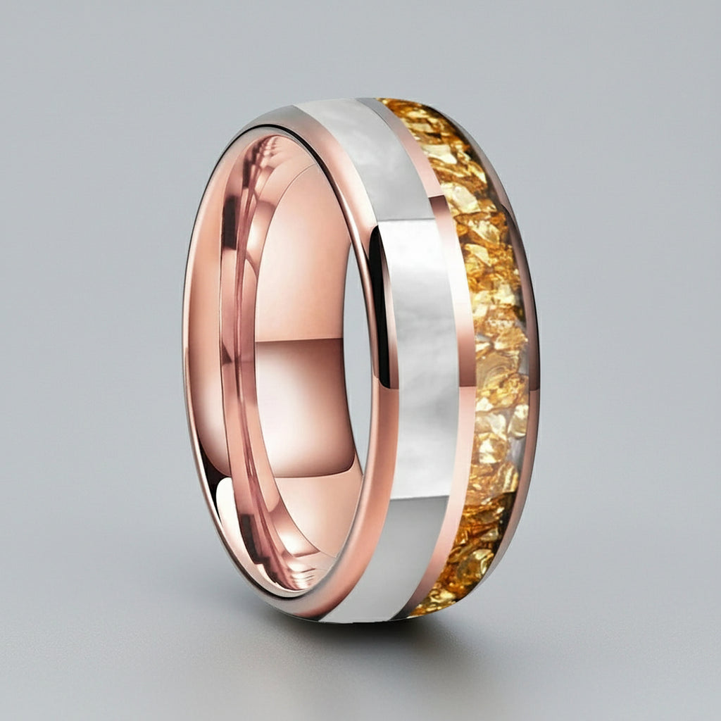 Golden Crystal & Mother of Pearl Tungsten Ring