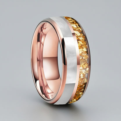 Golden Crystal & Mother of Pearl Tungsten Ring