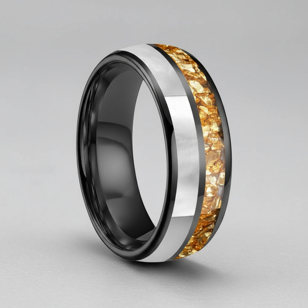 Golden Crystal & Mother of Pearl Tungsten Ring