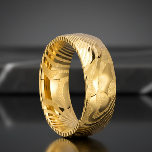 Golden Damascus Steel Ring