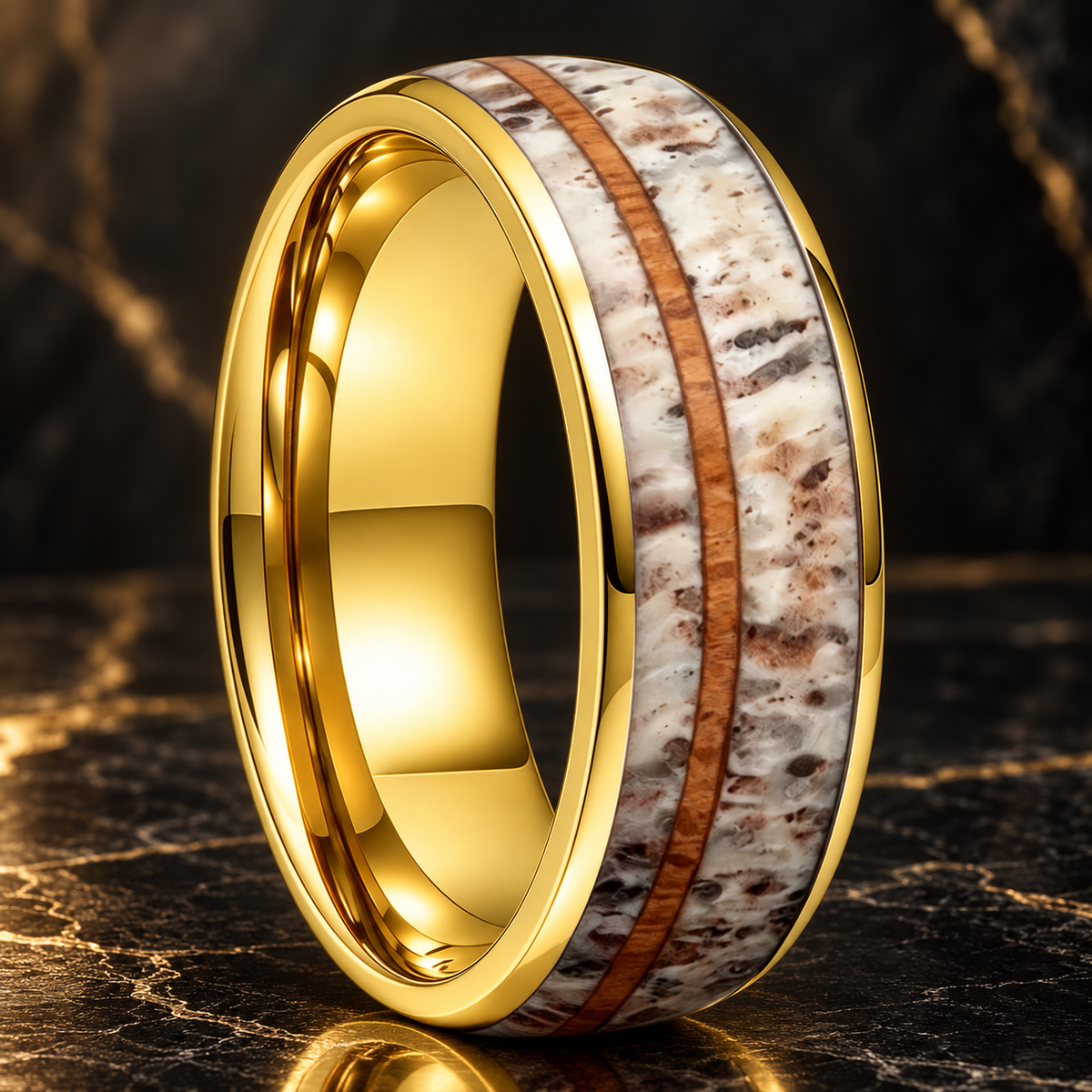 The Trailhead — Tungsten Ring with Deer Antler and Koa Wood Inlay