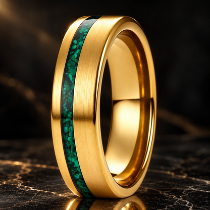 Tungsten Carbide Ring with Green Malachite Inlay