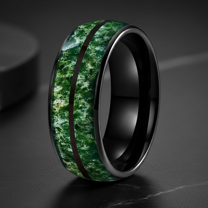Green Moss Agate Tungsten Ring